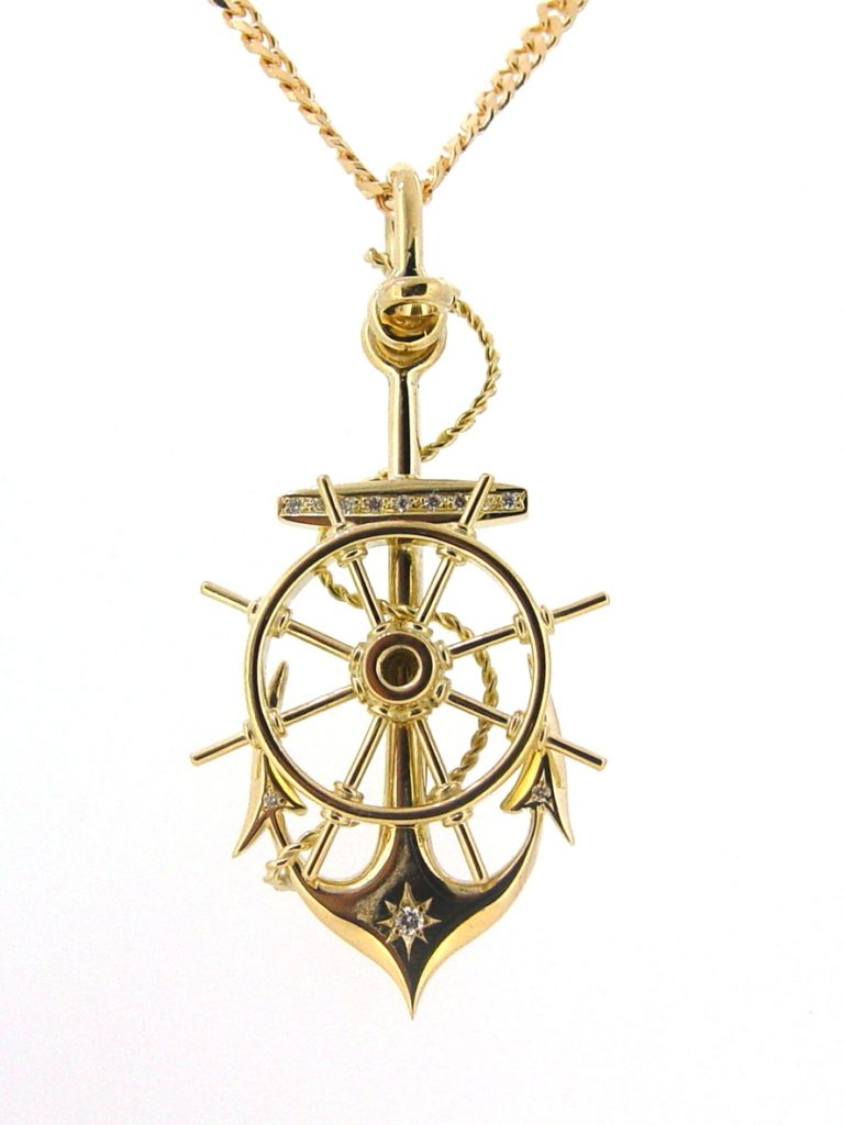 18caratgoldMarinersCrosspendantfeaturingashipswheelanchor
